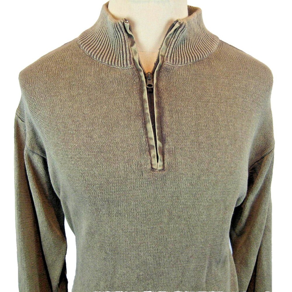 Mens Arizona Jeans Olive Green 1/4 Zip Pullover Rugby Style Casual Sweater sz Lg